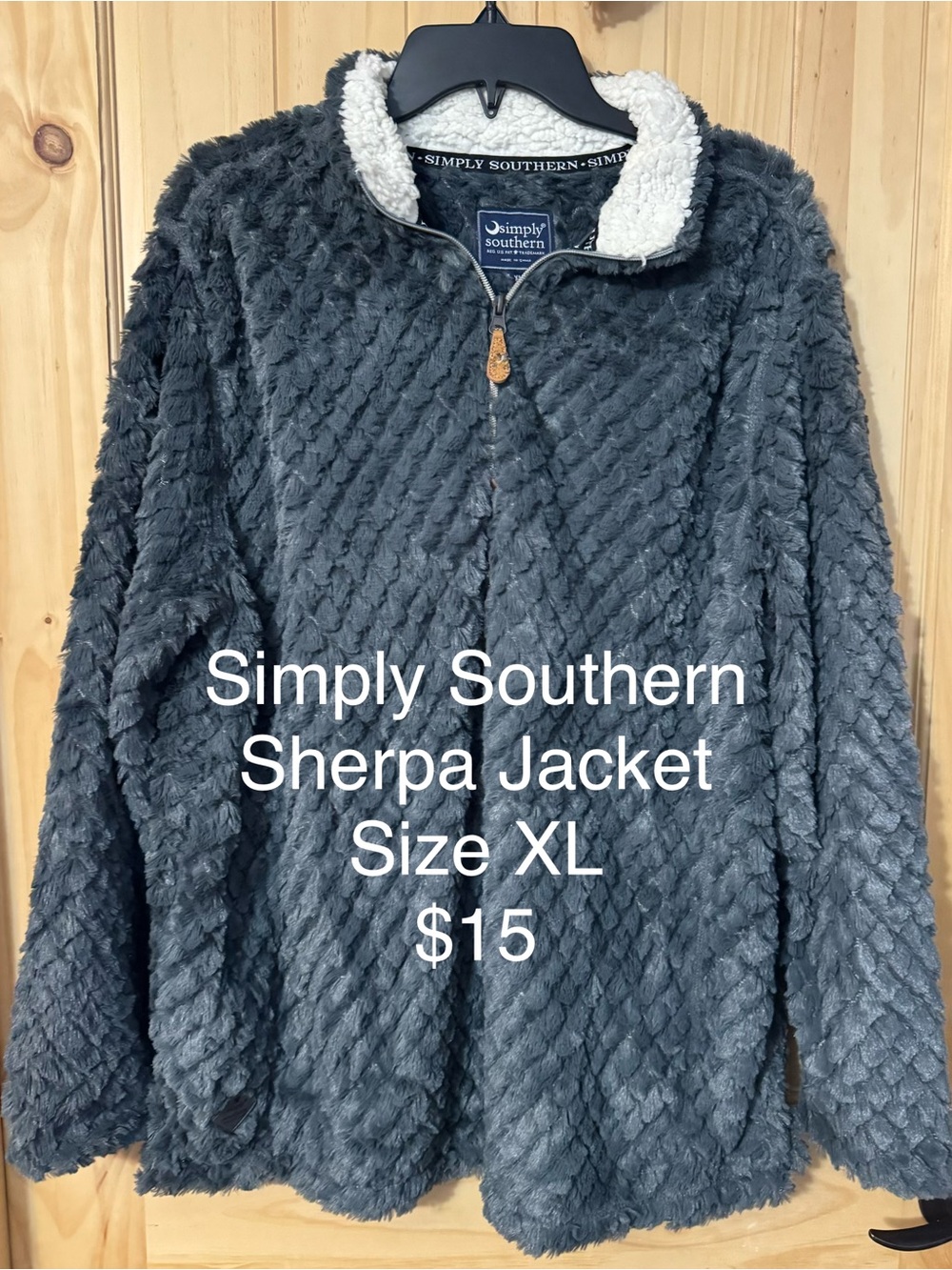 Simply Southern Charcoal Gray Sherpa Jacket with Cream Collar